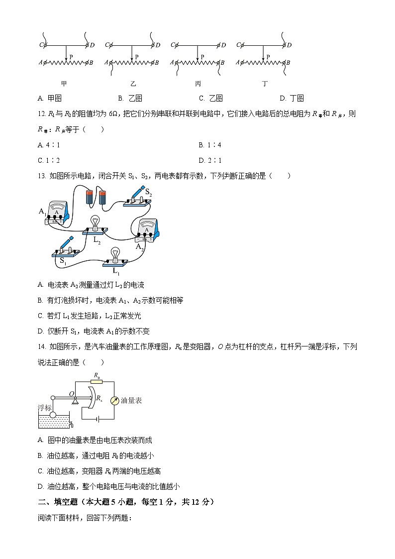 福建省厦门市湖滨中学2024-2025学年九年级上学期期中考试物理试题（原卷版）-A4第3页