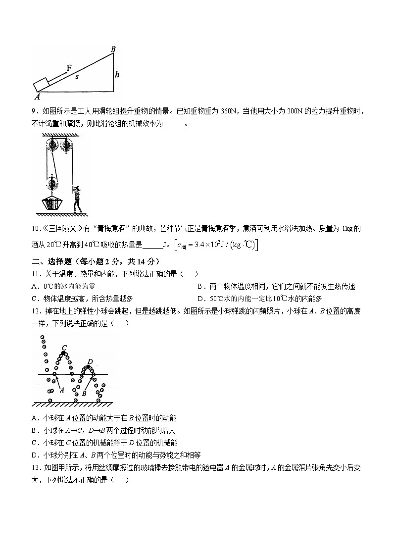 安徽省淮南市高新区山南第十一中学2024~2025学年九年级上学期期中物理试题(无答案)第2页
