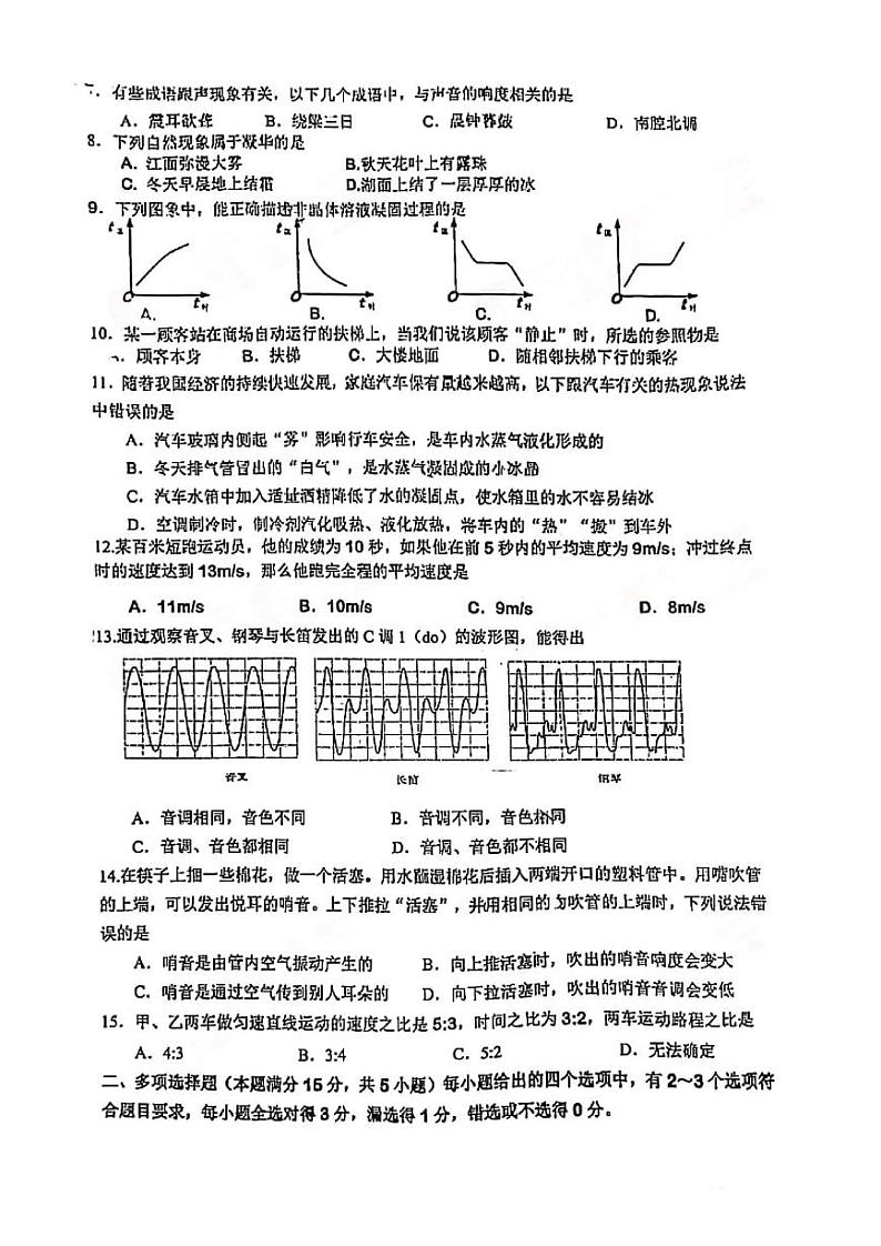 山东省青岛市南区2021-2022学年八年级上学期期中评价物理试卷第2页