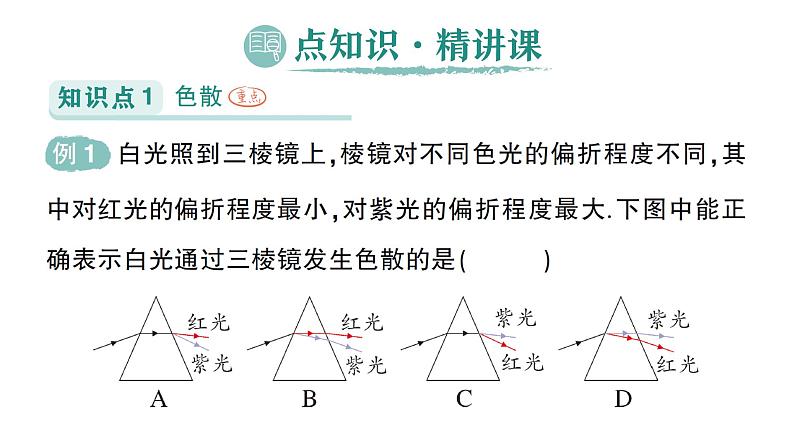 初中物理新人教版八年级上册第四章第五节 光的色散作业课件2024秋第2页