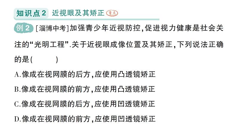 初中物理新人教版八年级上册第五章第四节 眼睛和眼镜作业课件2024秋第4页