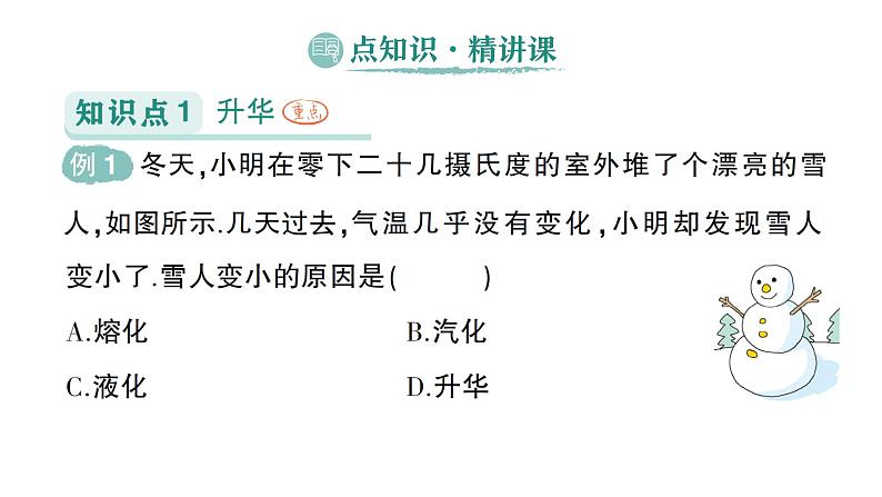 初中物理新人教版八年级上册第三章第四节 升华和凝华  第五节 跨学科实践∶探索厨房中的物态变化问题作业课件2024秋第2页