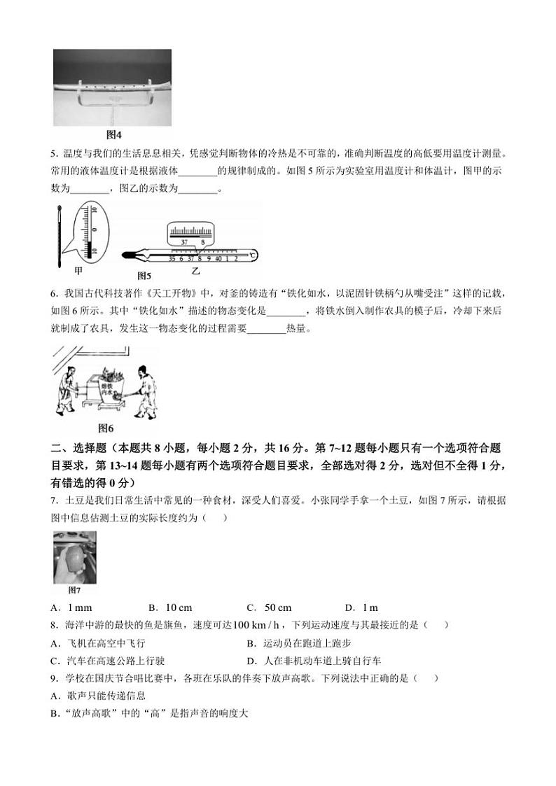 河南省平顶山市舞钢市2024～2025学年八年级(上)期中调研物理试卷(含答案)第2页