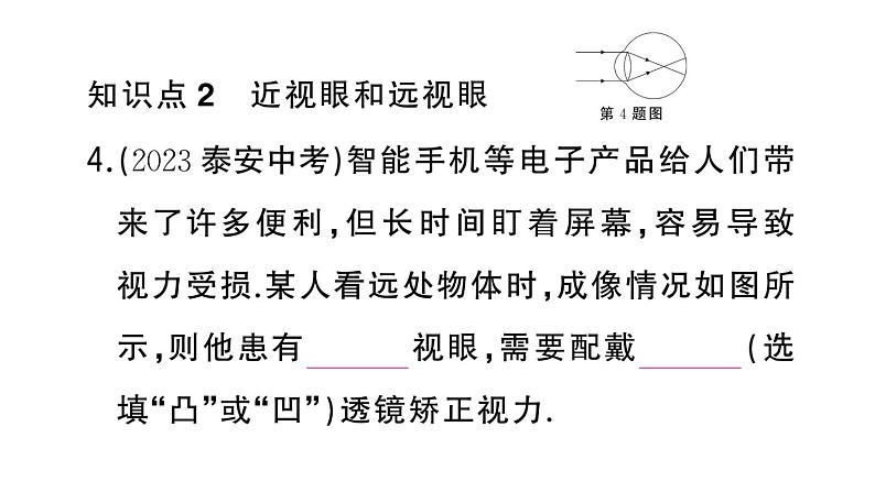 初中物理新人教版八年级上册第五章第四节 眼睛和眼镜作业课件2024秋季第5页