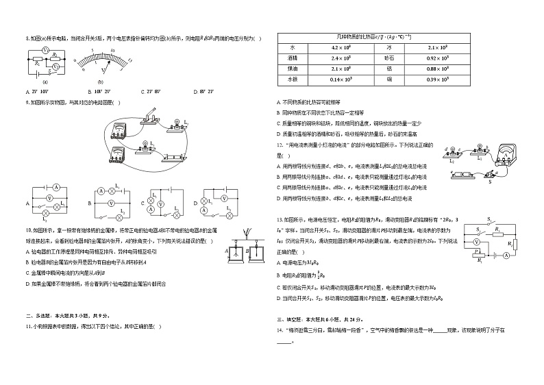 天津市东丽区部分学校2024—2025学年度九年级上学期期中质量检测物理试卷第2页