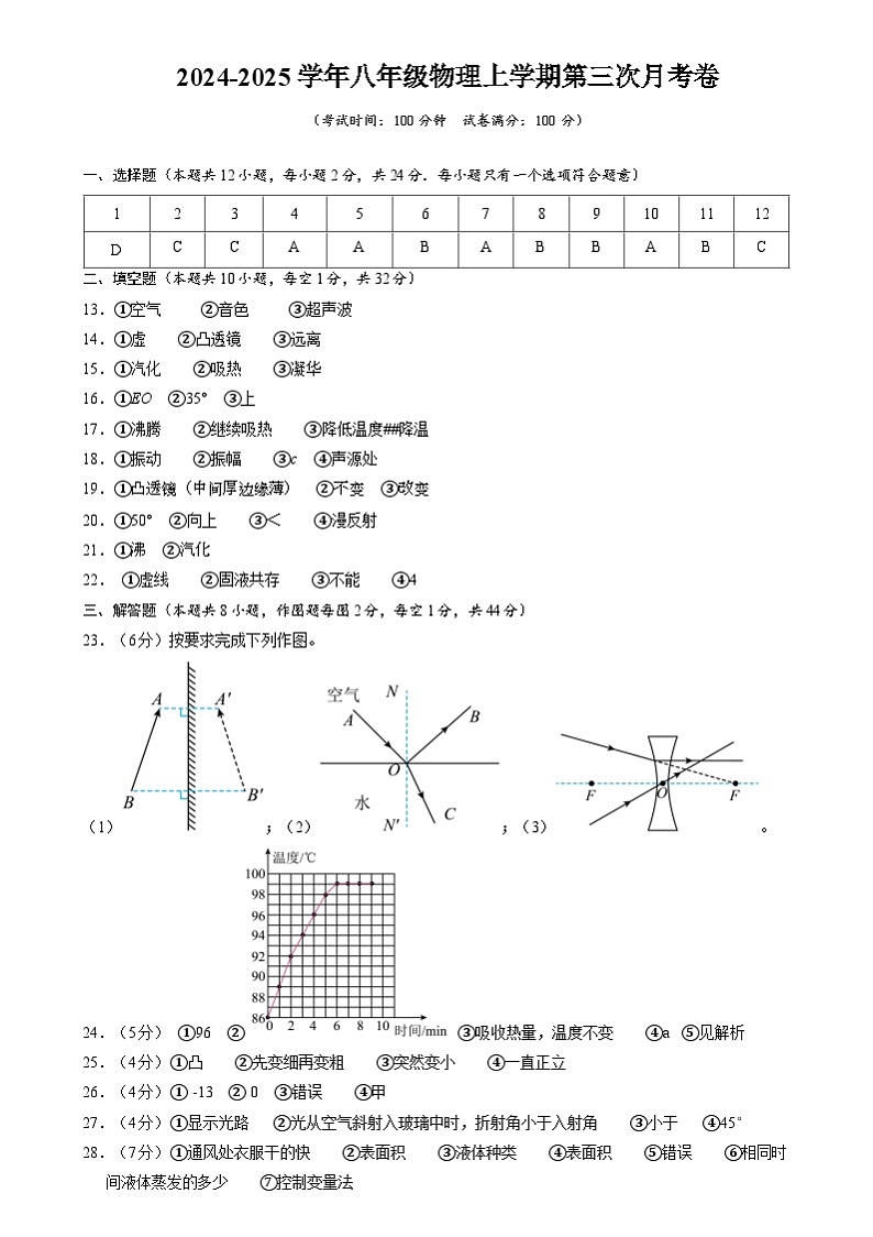 八年级物理第三次月考卷（参考答案）（江苏专用）第1页