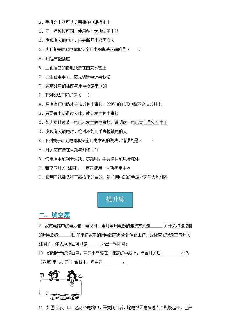 9.3《安全用电与保护》同步练习（分层练习）（原卷版）第2页