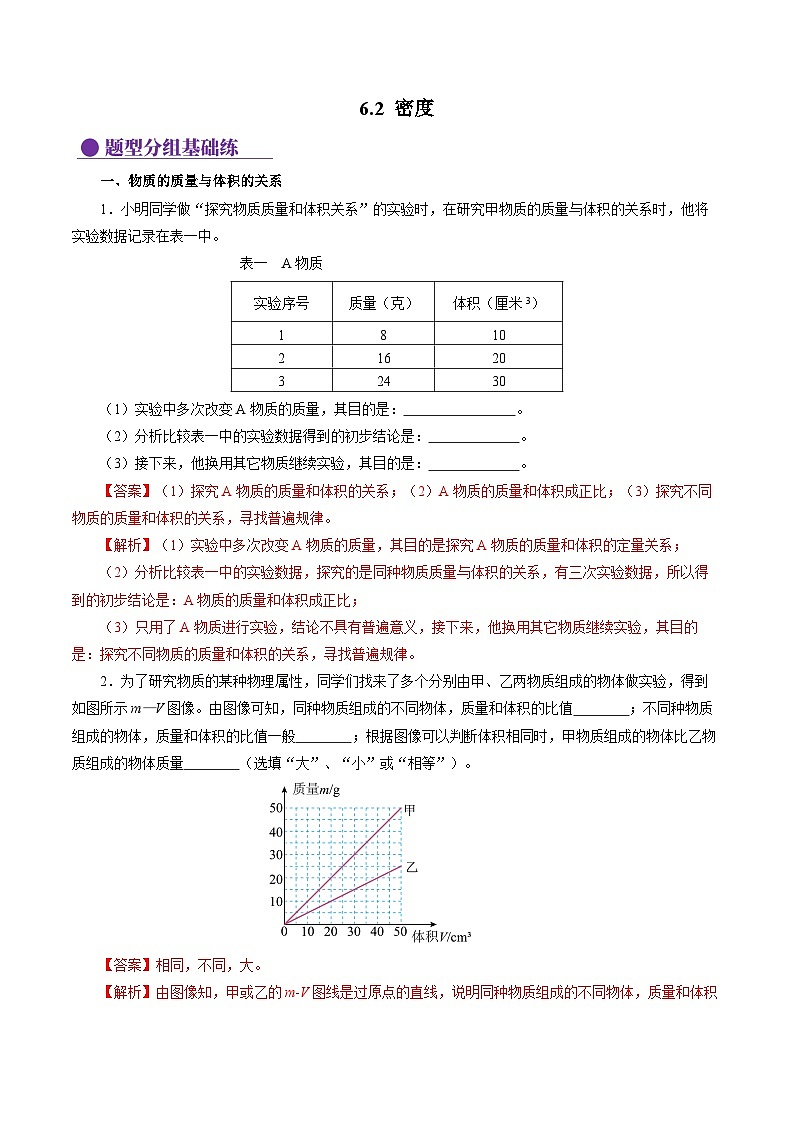 6.2 密度（分层作业）【解析版】第1页