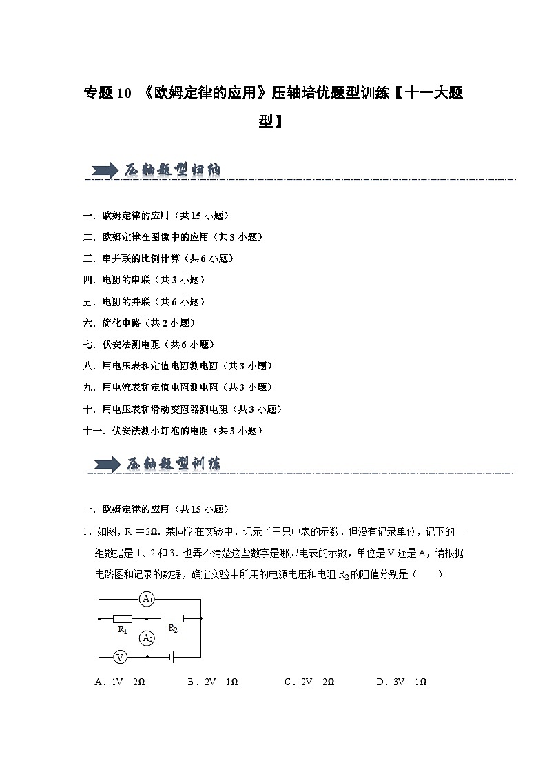 专题10 《欧姆定律的应用》压轴培优题型训练（原卷版）第1页