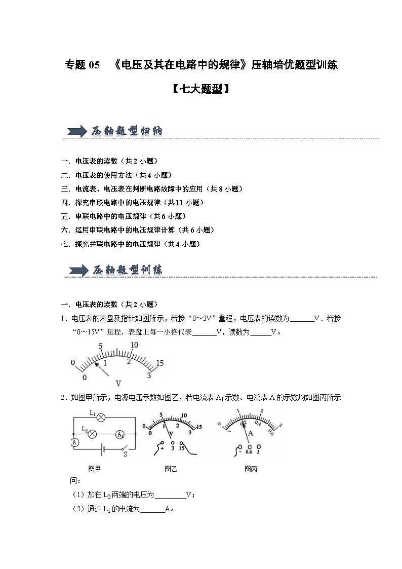 专题05  《电压及其在电路中的规律》压轴培优题型训练（原卷版）第1页