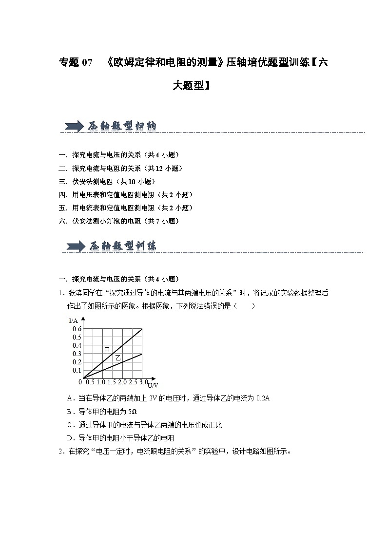 专题07  《欧姆定律和电阻的测量》压轴培优题型训练（原卷版）第1页
