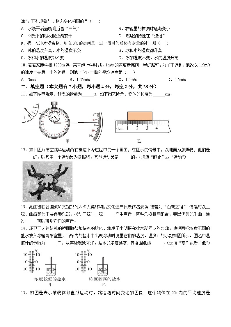 海南省儋州某校2024-2025学年八年级上学期期中考试物理试题第2页