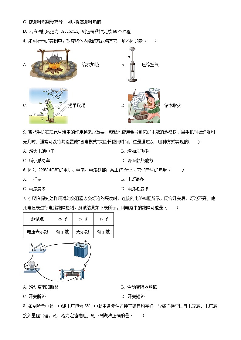 黑龙江省哈尔滨市第七十六中学2024-2025学年九年级上学期期中物理试题（原卷版）-A4第2页