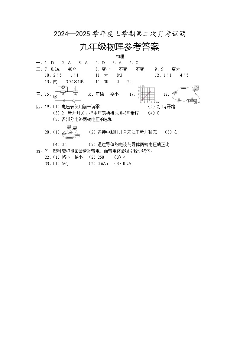 九年级物理参考答案第1页