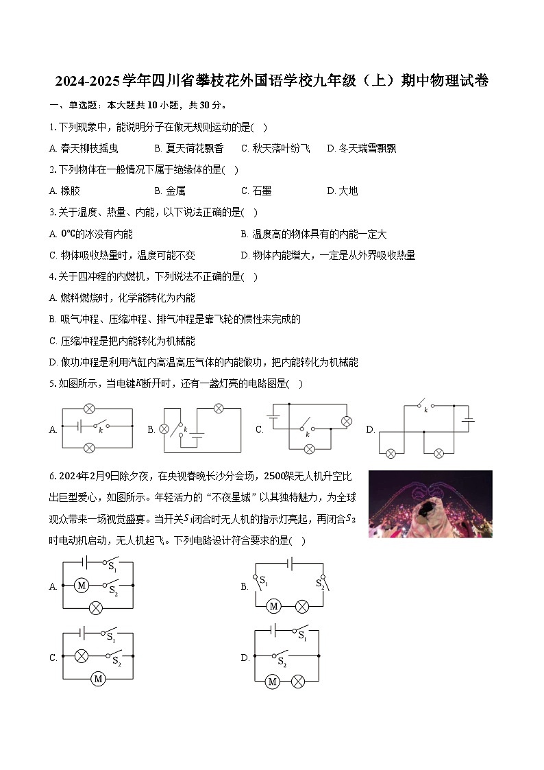 2024-2025学年四川省攀枝花外国语学校九年级（上）期中物理试卷（含答案）第1页