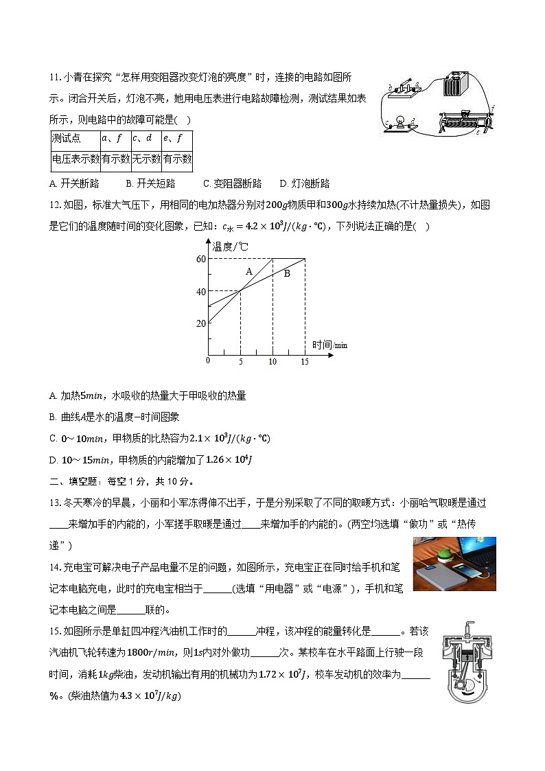 2024-2025学年湖北省潜江市13校联考九年级（上）月考物理试卷（11月份）（含答案）第3页