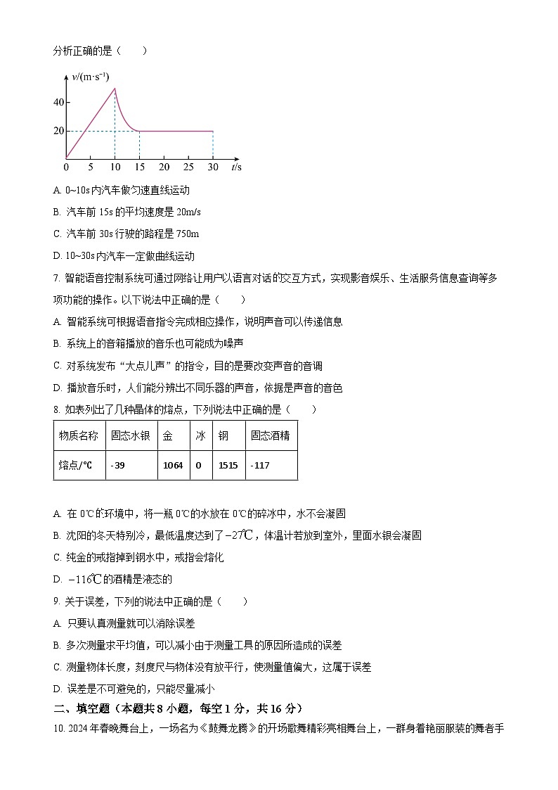 辽宁省沈阳市虹桥中学2024-2025学年八年级上学期10月月考物理试题（原卷版）-A4第2页