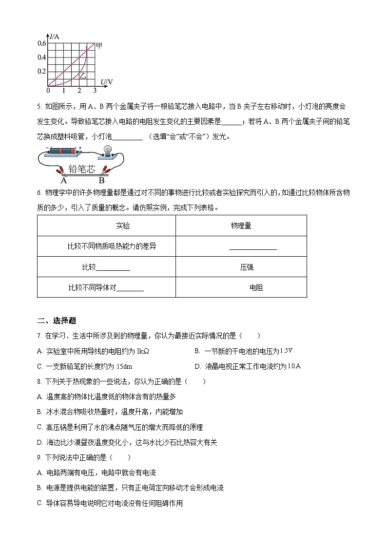 河南省信阳市息县2023-2024学年九年级上学期10月月考物理试题（原卷版）-A4第2页
