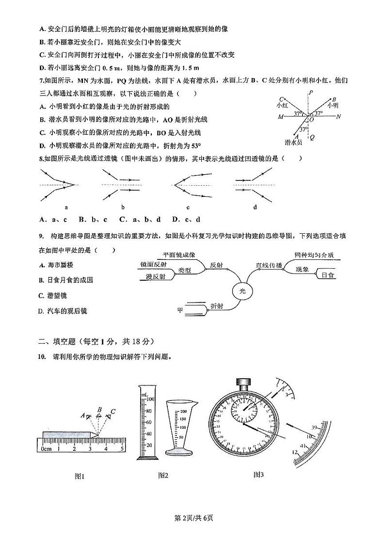 安徽省马鞍山市含山县含山一中2024-2025学年度第一学期八年级期中素养测试物理试卷第2页