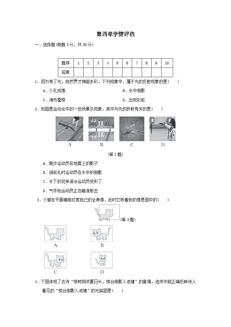 2024八年级物理上册第四章光现象学情评估试卷（附答案北师大版）第1页