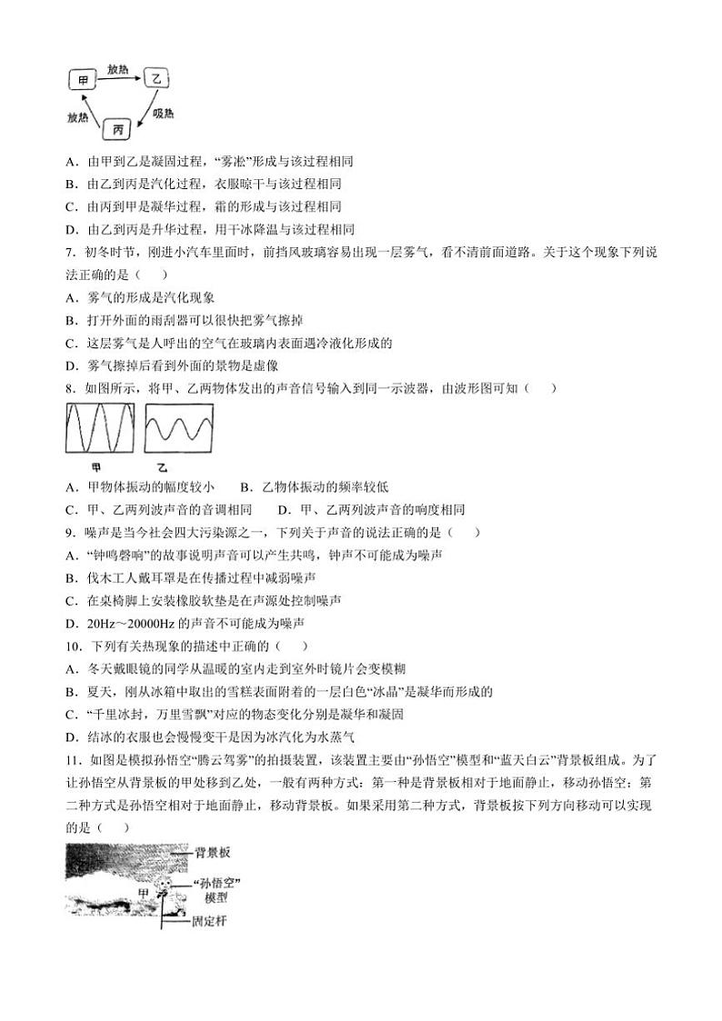 湖北省襄阳市实验中学2024～2025学年八年级(上)期中物理试卷(无答案)第2页