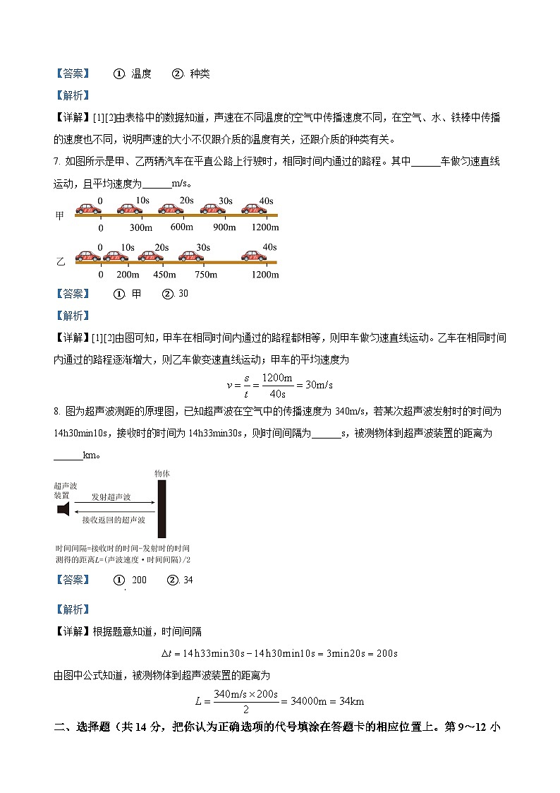 江西省部分学校2024-2025学年八年级上学期10月月考物理试题（解析版）-A4第3页