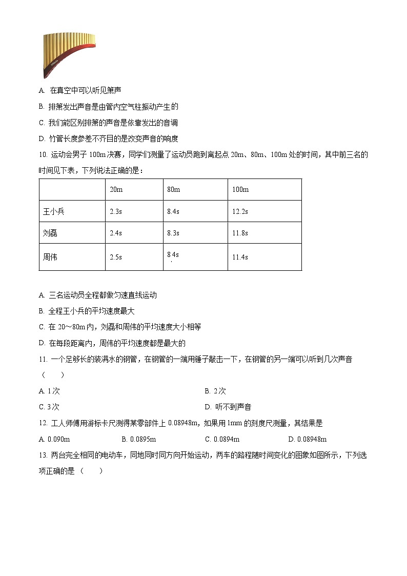 广东省惠州市惠阳区惠州市知行学校2024-2025学年八年级上学期10月月考物理试题（原卷版）-A4第2页