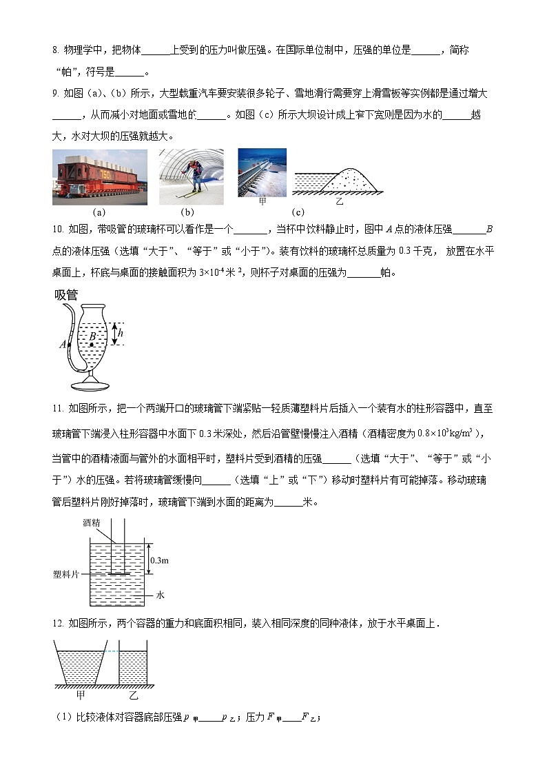上海市浦东模范中学2023-2024学年九年级上学期第一次月考（10月）物理试题（原卷版）-A4第2页