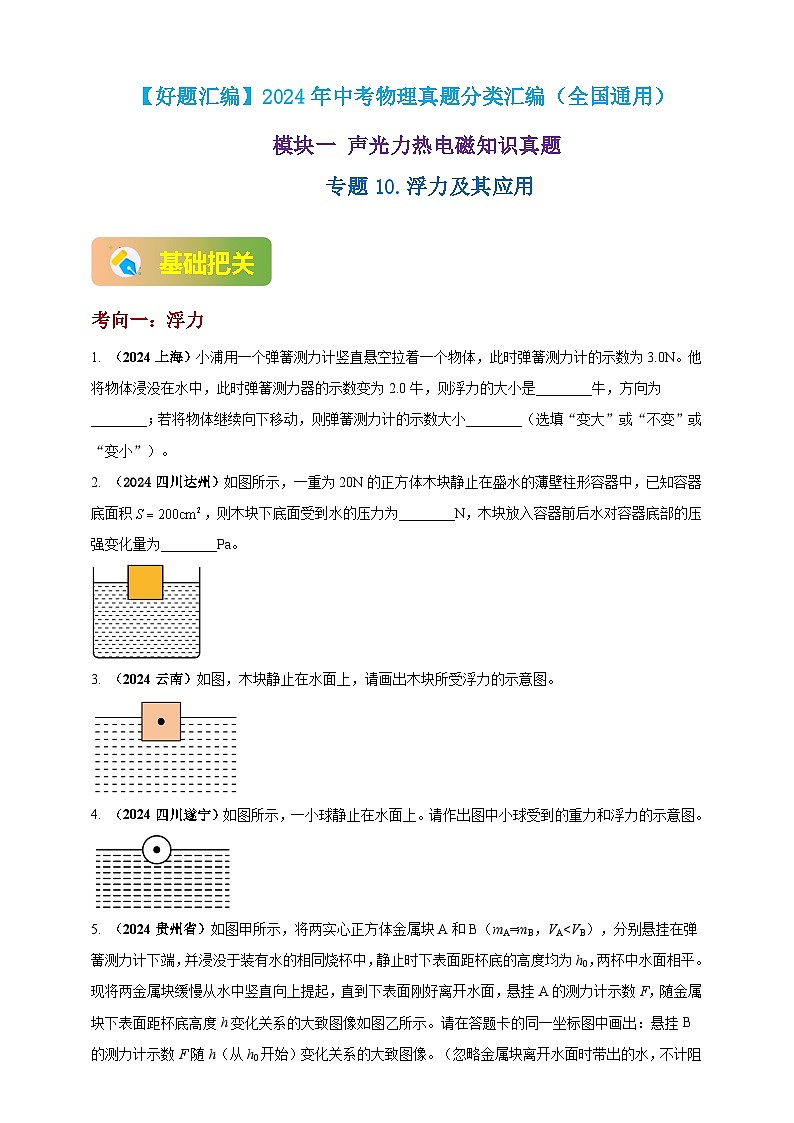 模块一 专题10 浮力及其应用（原卷版 )第1页