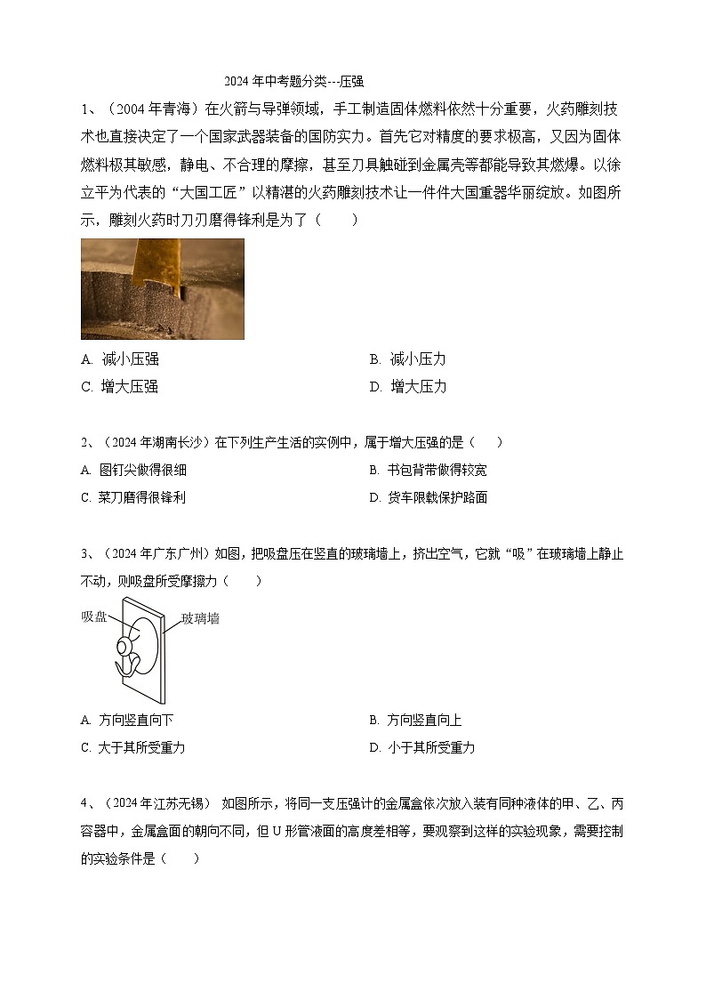 2024年中考物理分类汇编---压强 第1页