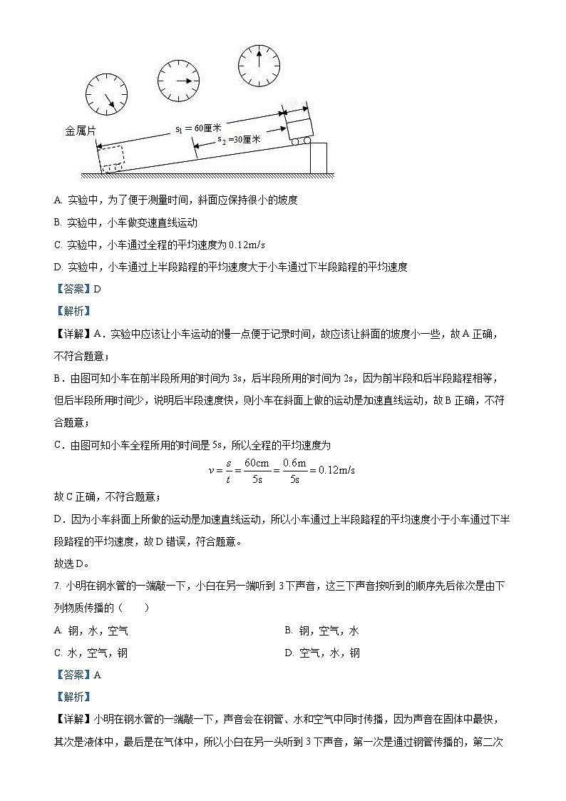山东省青岛西海岸新区隐珠中学2023-2024学年八年级上学期月考物理试题（解析版）-A4第3页