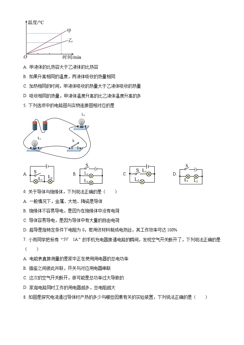 河北省石家庄市长安区2023-2024学年九年级上学期期末考试物理试题（原卷版）-A4第2页