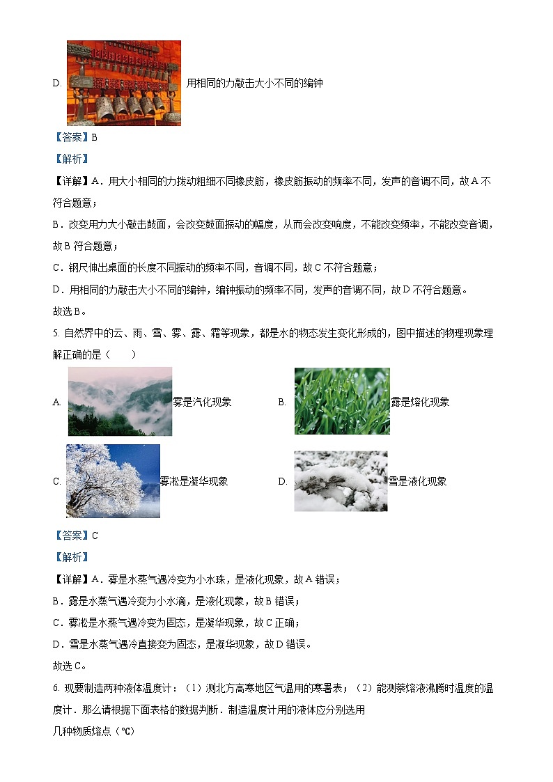 黑龙江省哈尔滨市萧红中学2023-2024学年八年级上学期11月月考试物理试题（解析版）-A4第3页