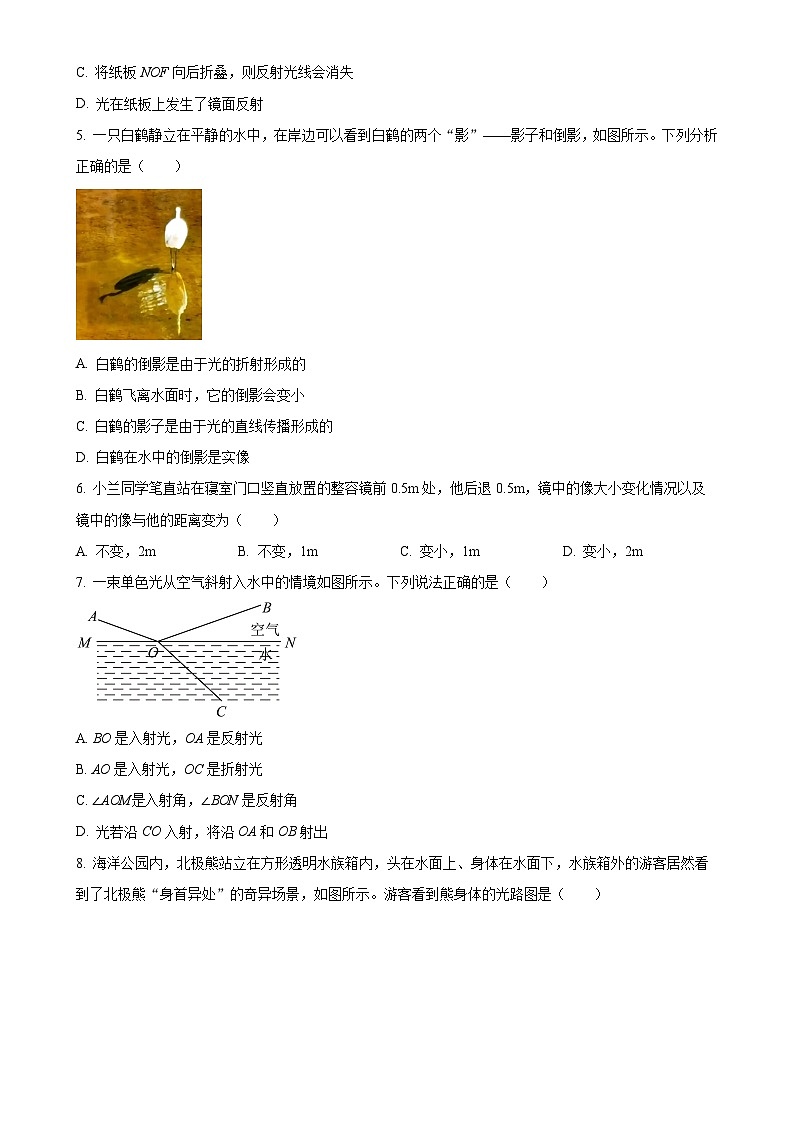 山东省枣庄市第四十一中学2023-2024学年度上学期八年级第二次月考物理试题（原卷版）-A4第2页