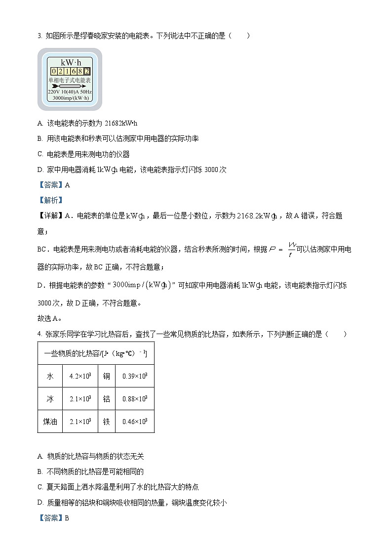 四川省自贡市蜀光绿盛实验学校2023-2024学年九年级上学期12月月考物理试题（解析版）-A4第2页