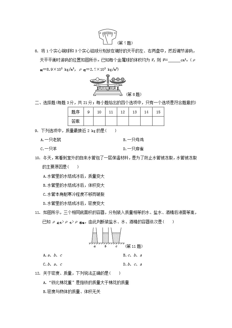 安徽省2024八年级物理上册第五章质量与密度学情评估试卷（附答案沪科版）第2页