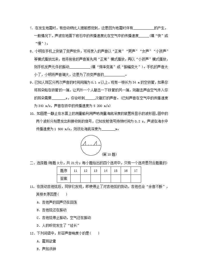 安徽省2024八年级物理上册第二章声的世界学情评估试卷（附答案沪科版）第2页