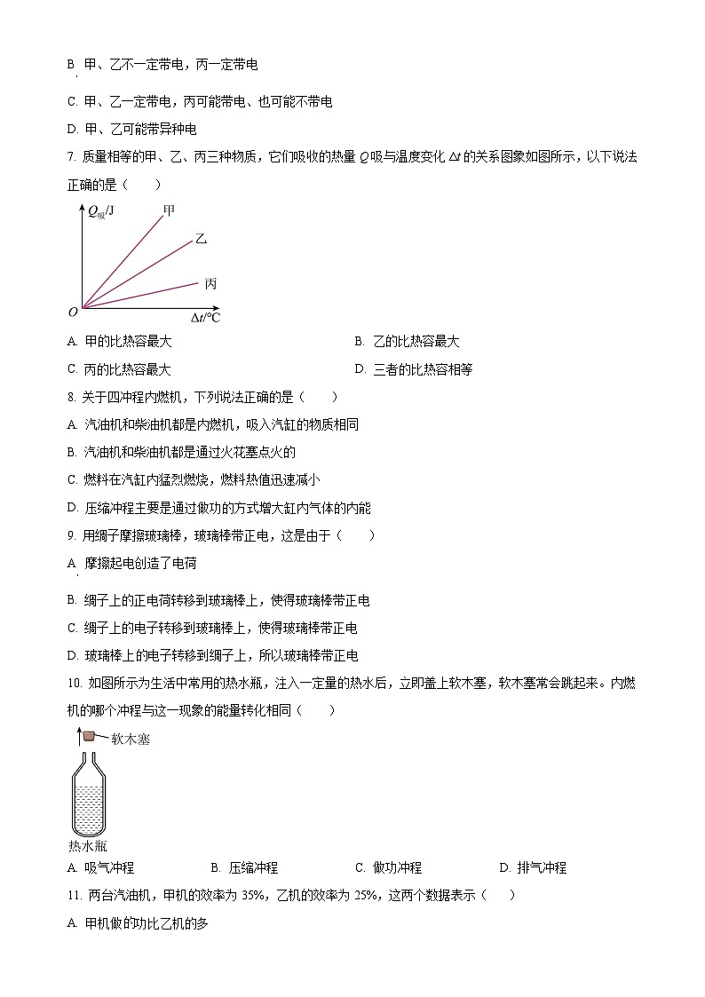 四川省泸州市合江县少岷初中2024-2025学年九年级上学期9月月考物理试题（原卷版）-A4第2页