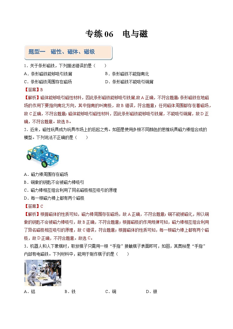 考题猜想06 电与磁【14大题型专练】（解析版）第1页