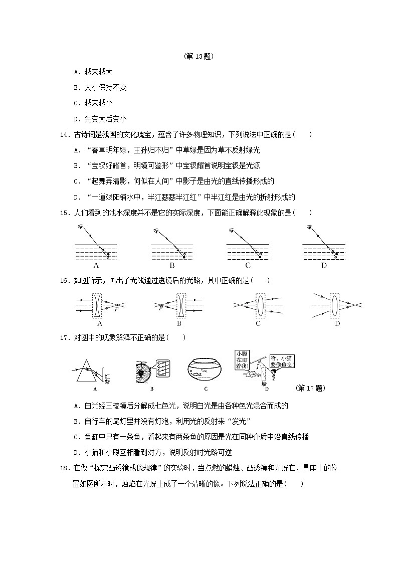 安徽省2024八年级物理上册第三章光和眼睛学情评估试卷（附答案粤教沪版）第3页
