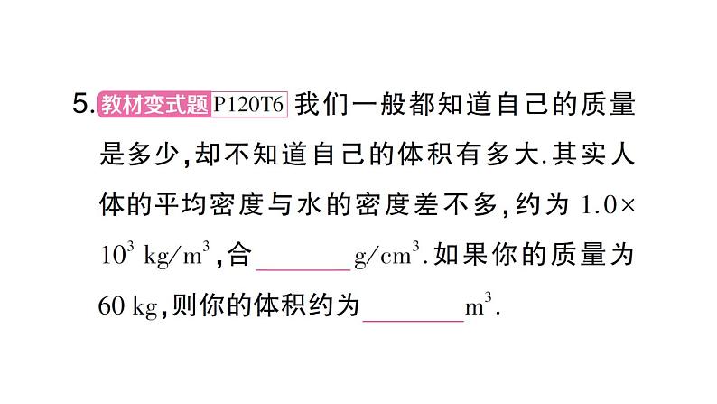 初中物理新沪科版八年级全册第五章第三节第一课时 探究物质的密度作业课件（2024秋）第8页