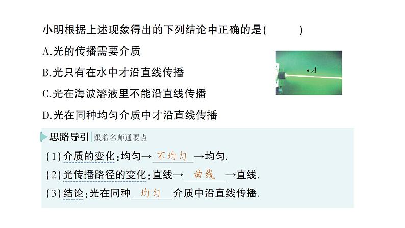 初中物理新北师大版八年级上册第四章第一节 光的传播作业课件2024秋第5页