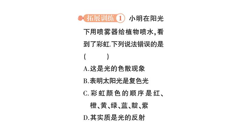 初中物理新北师大版八年级上册第四章第五节 设计舞台灯光秀作业课件2024秋第7页