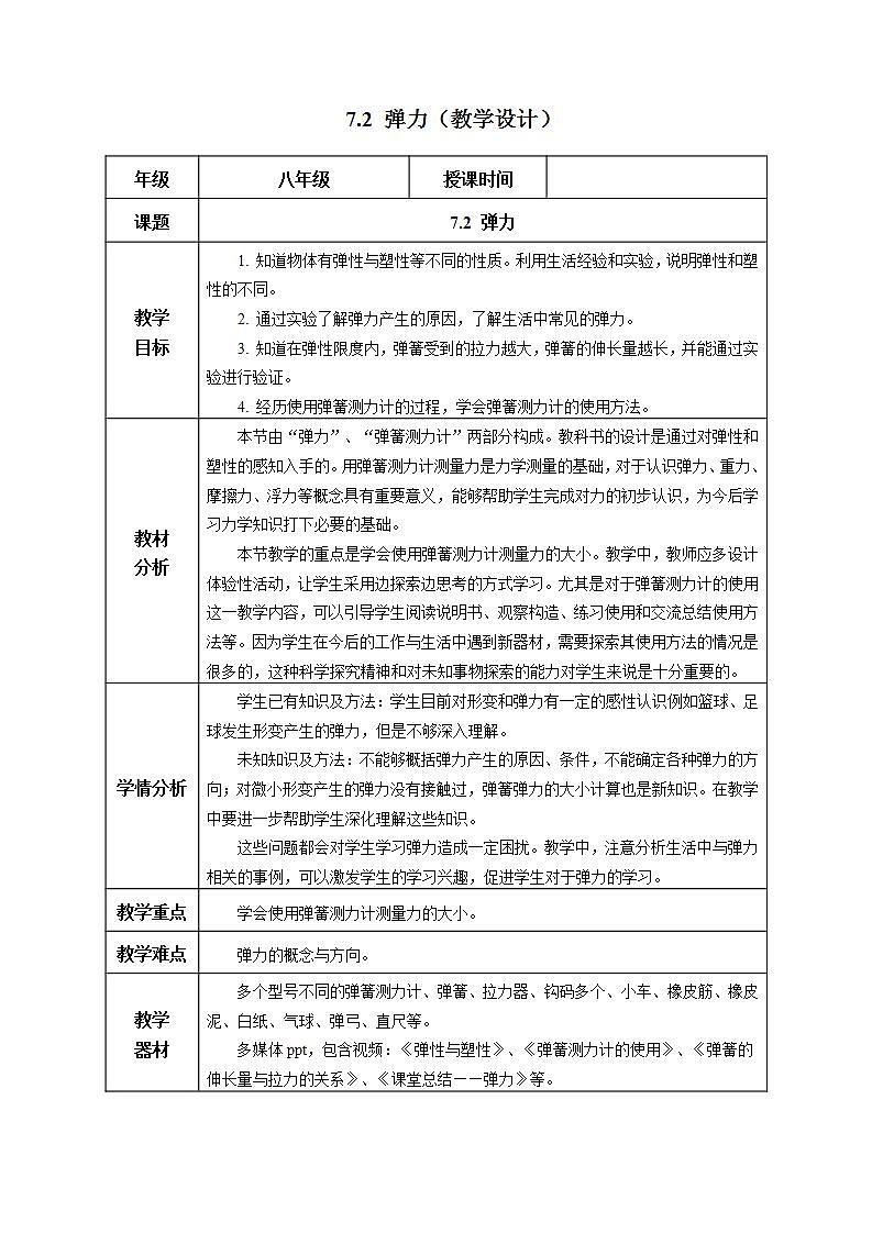 7.2 弹力（教学设计） 第1页