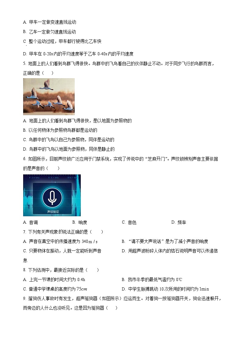 河北省保定市定州市2024-2025学年八年级上学期期中考试物理试题（原卷版）-A4第2页