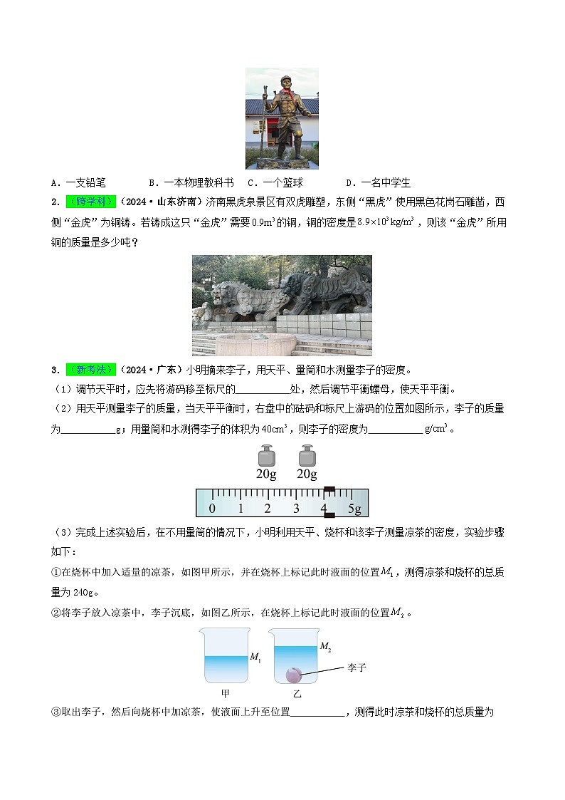 专题07 质量与密度（考情聚焦+中考新考法+真题透视4大考向+新题特训）（原卷版）第2页