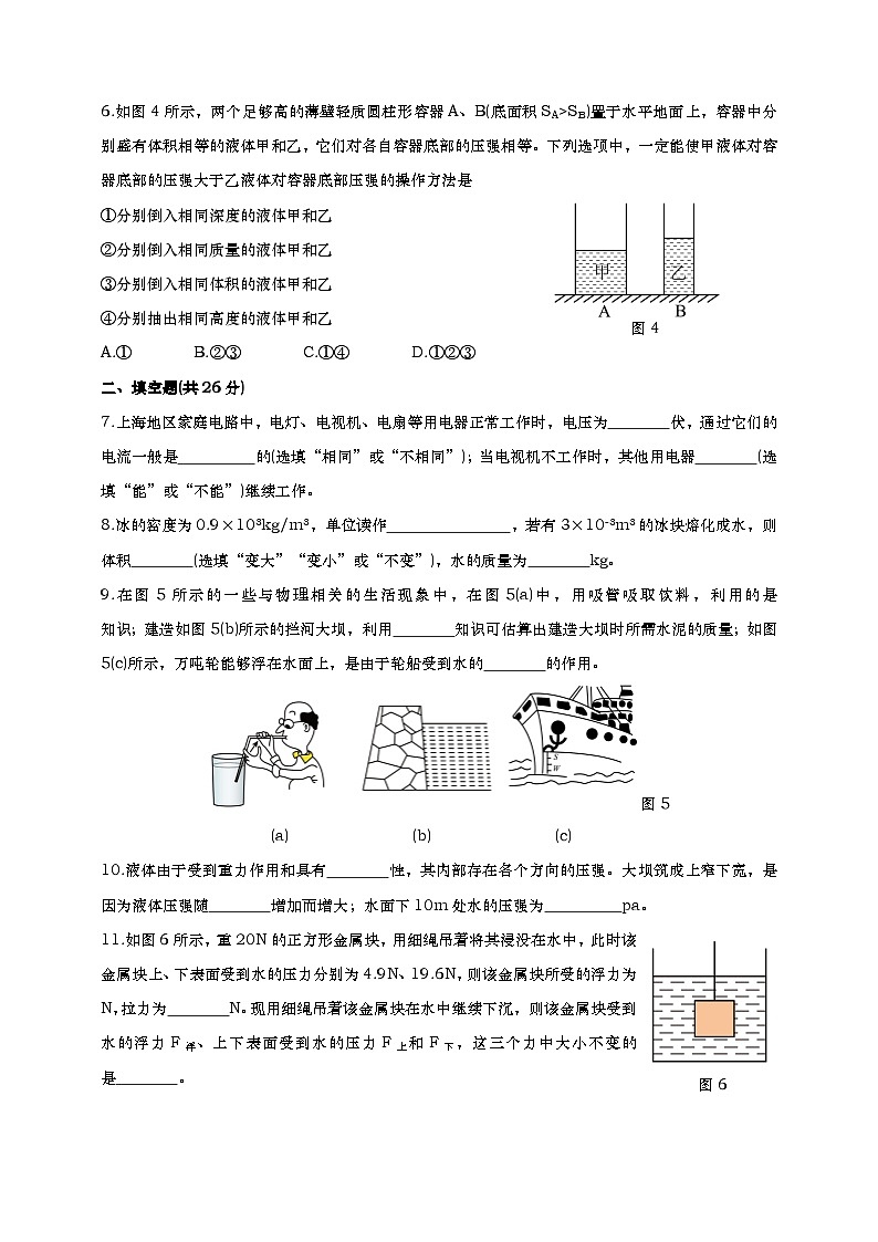 上海市浦东新区2024学年第一学期期中考试初三物理试卷-学生版第2页