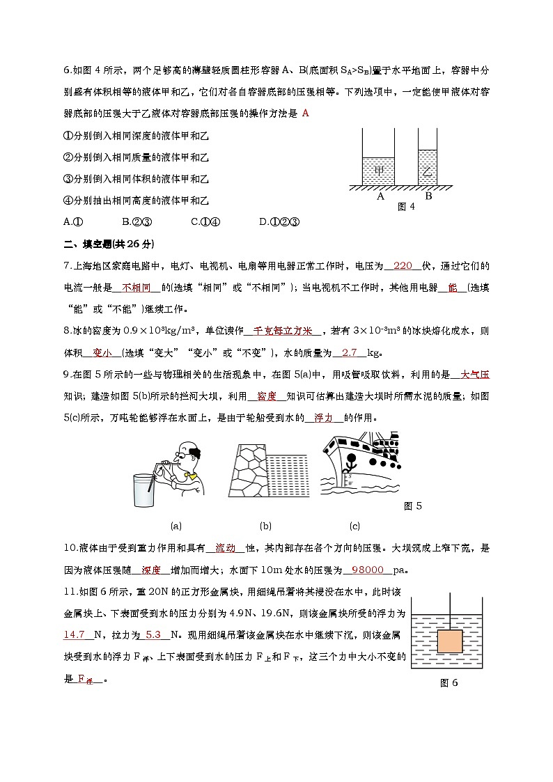 上海市浦东新区2024学年第一学期期中考试初三物理试卷-教师版第2页