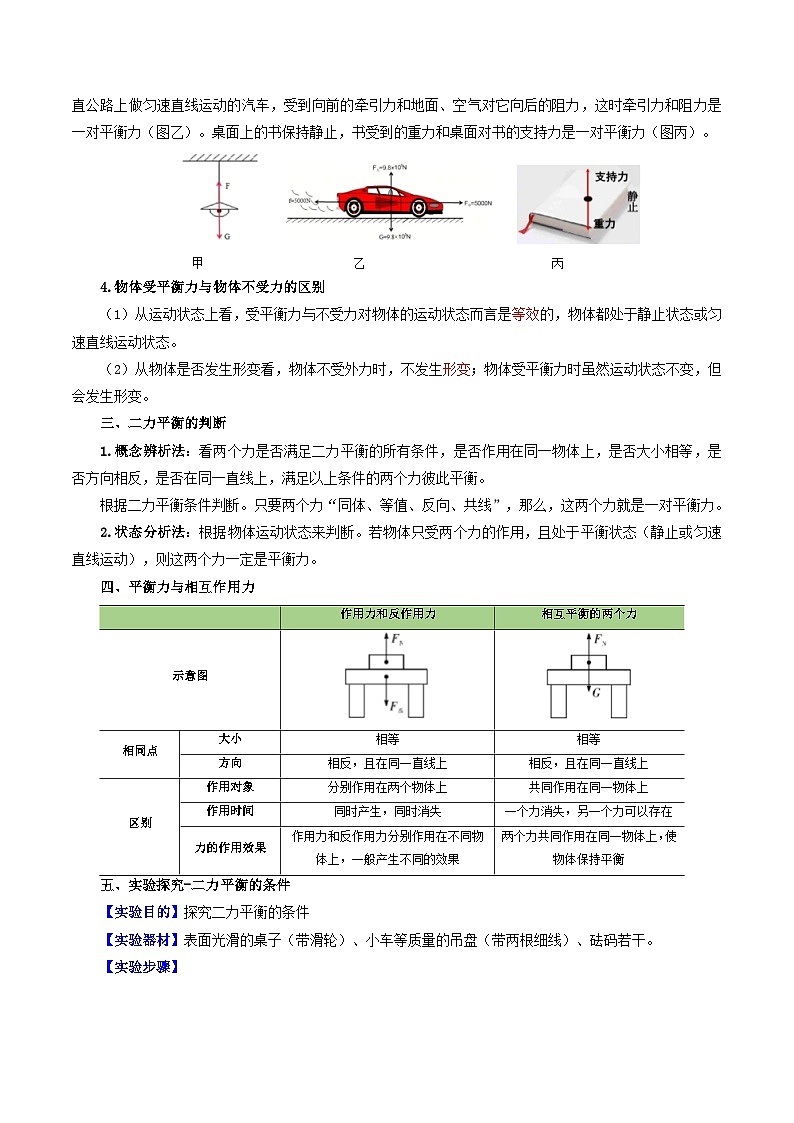【寒假衔接讲义】人教版 初中物理 八年级下册 专题知识讲义 第05讲  二力平衡（学生卷）第2页