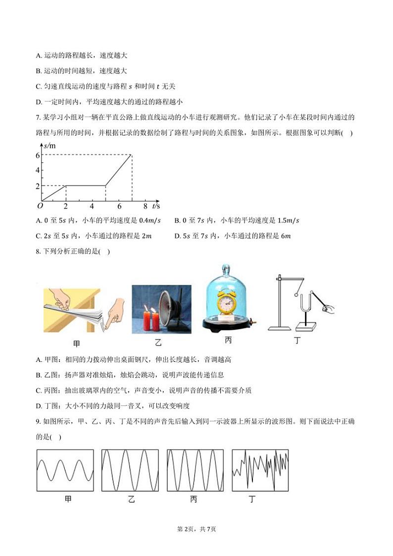 2024～2025学年山东省东营市利津县八年级(上)月考物理试卷(含答案)第2页